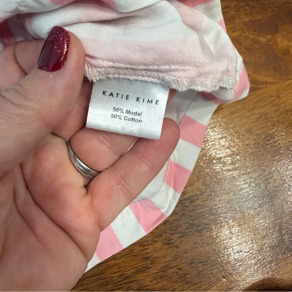 Katie Kime Retro Stripe Pink White Pajama Set Yellow HH on pocket size medium - Picture 8 of 12